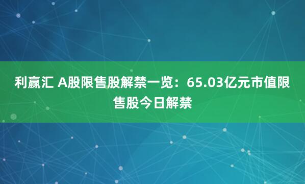 利赢汇 A股限售股解禁一览：65.03亿元市值限售股今日解禁